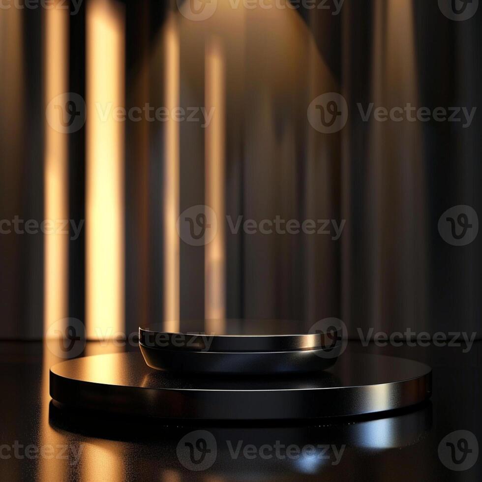 An empty black podium with a spotlight shining on it photo