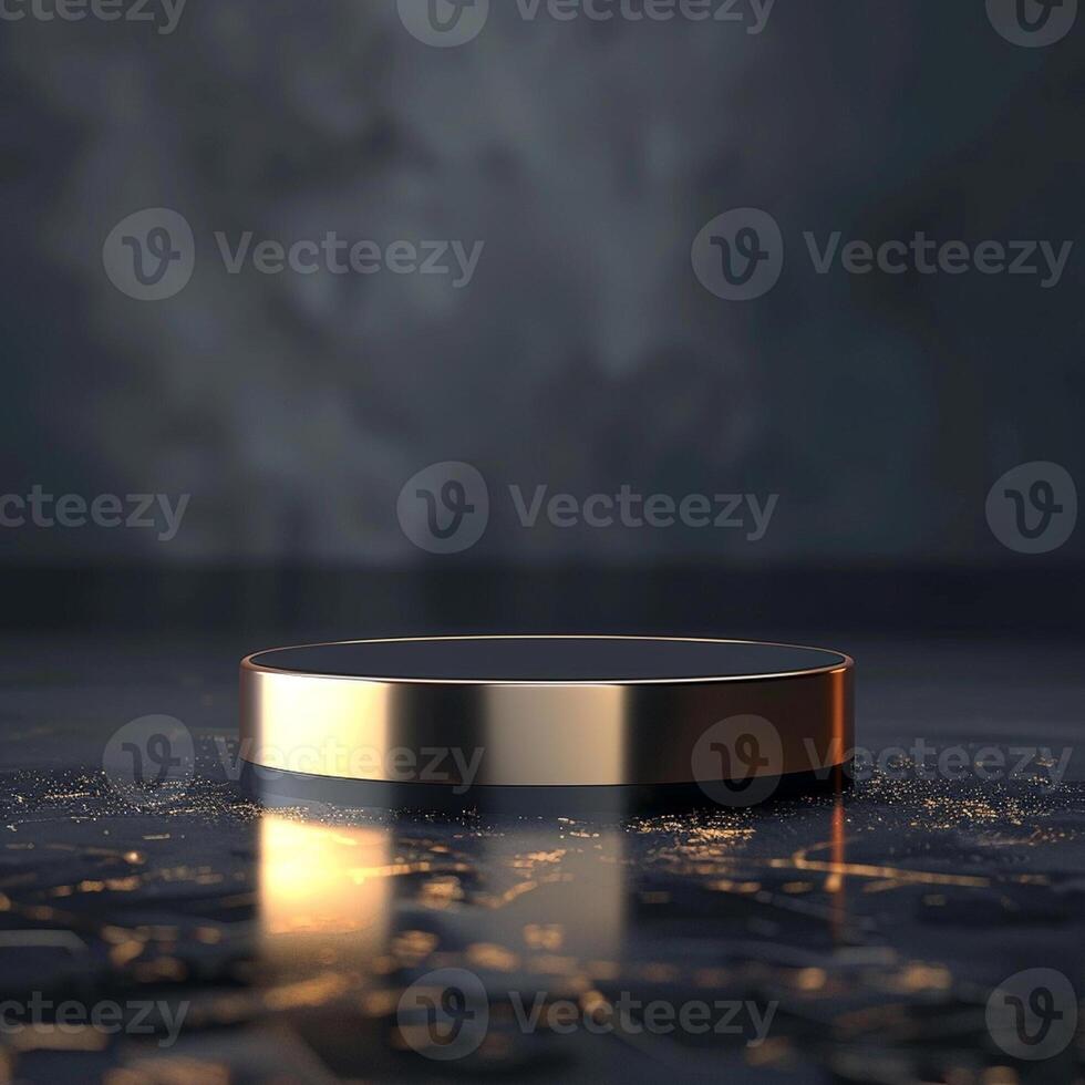 A golden object on a table with a dark background photo
