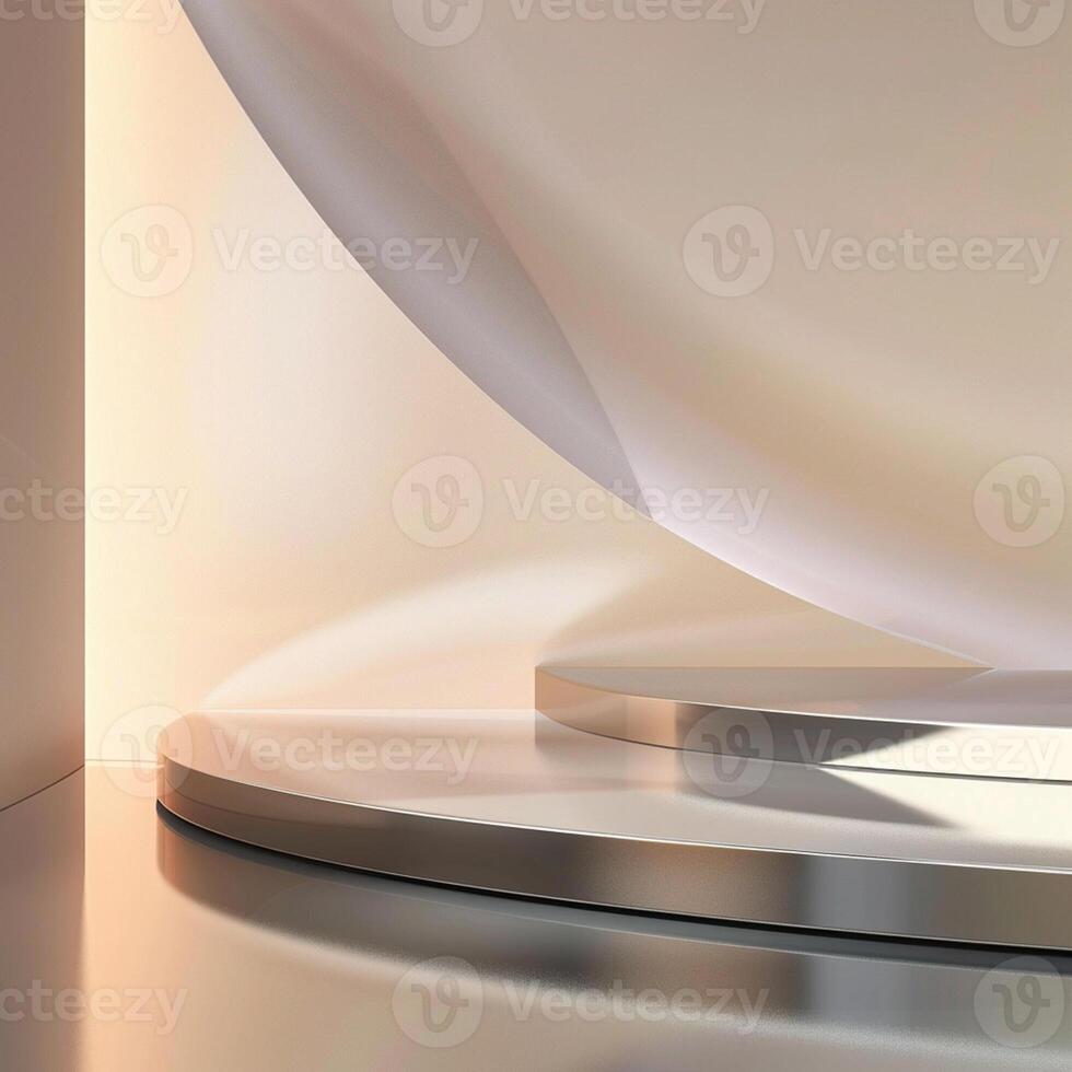 A white and silver podium with a curved surface photo