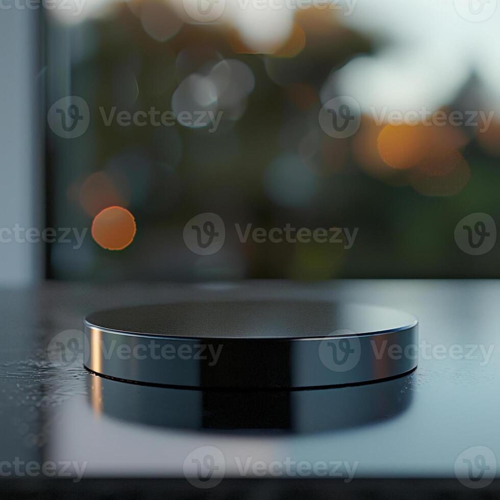 A black and silver object on a table photo