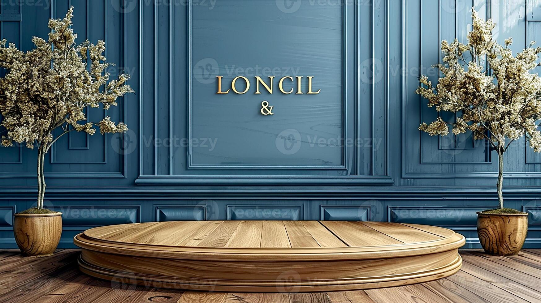 Lonely and blue room with wooden floor and wooden walls photo