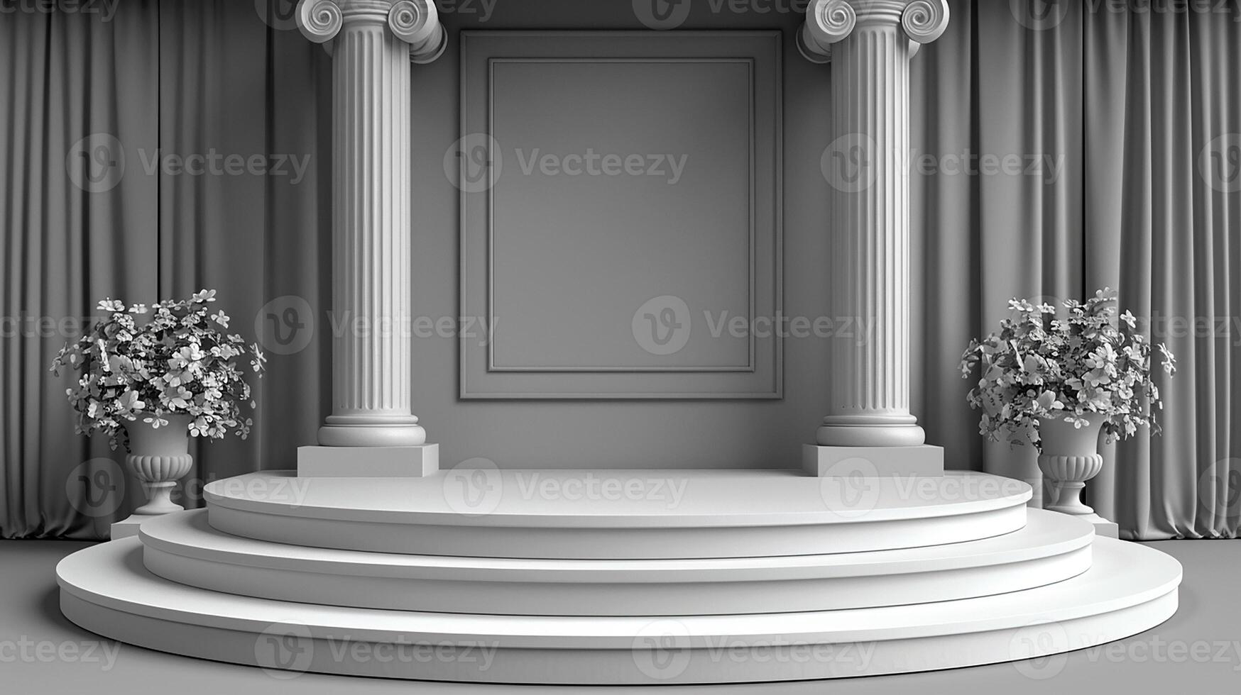 An empty stage with columns and curtains photo