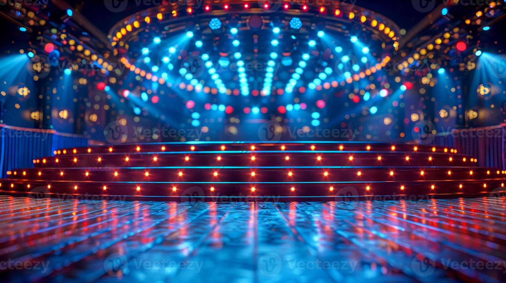 A stage with lights and a spotlight photo