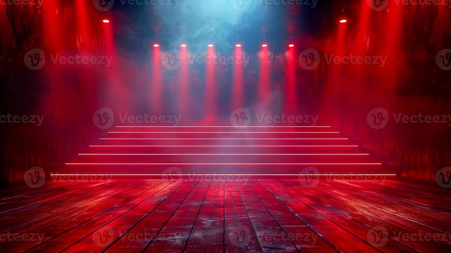 Red stage with stairs and lights photo