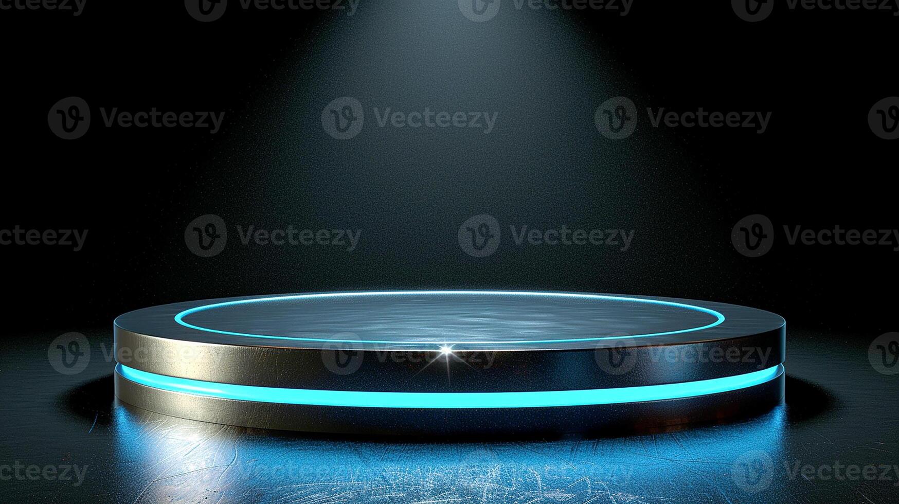 A glowing blue light on a round table photo