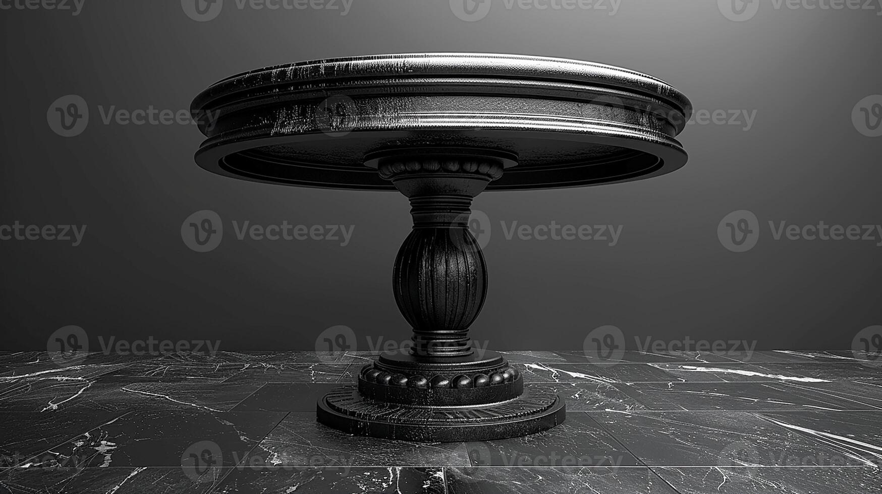 A black marble table with a pedestal on top photo