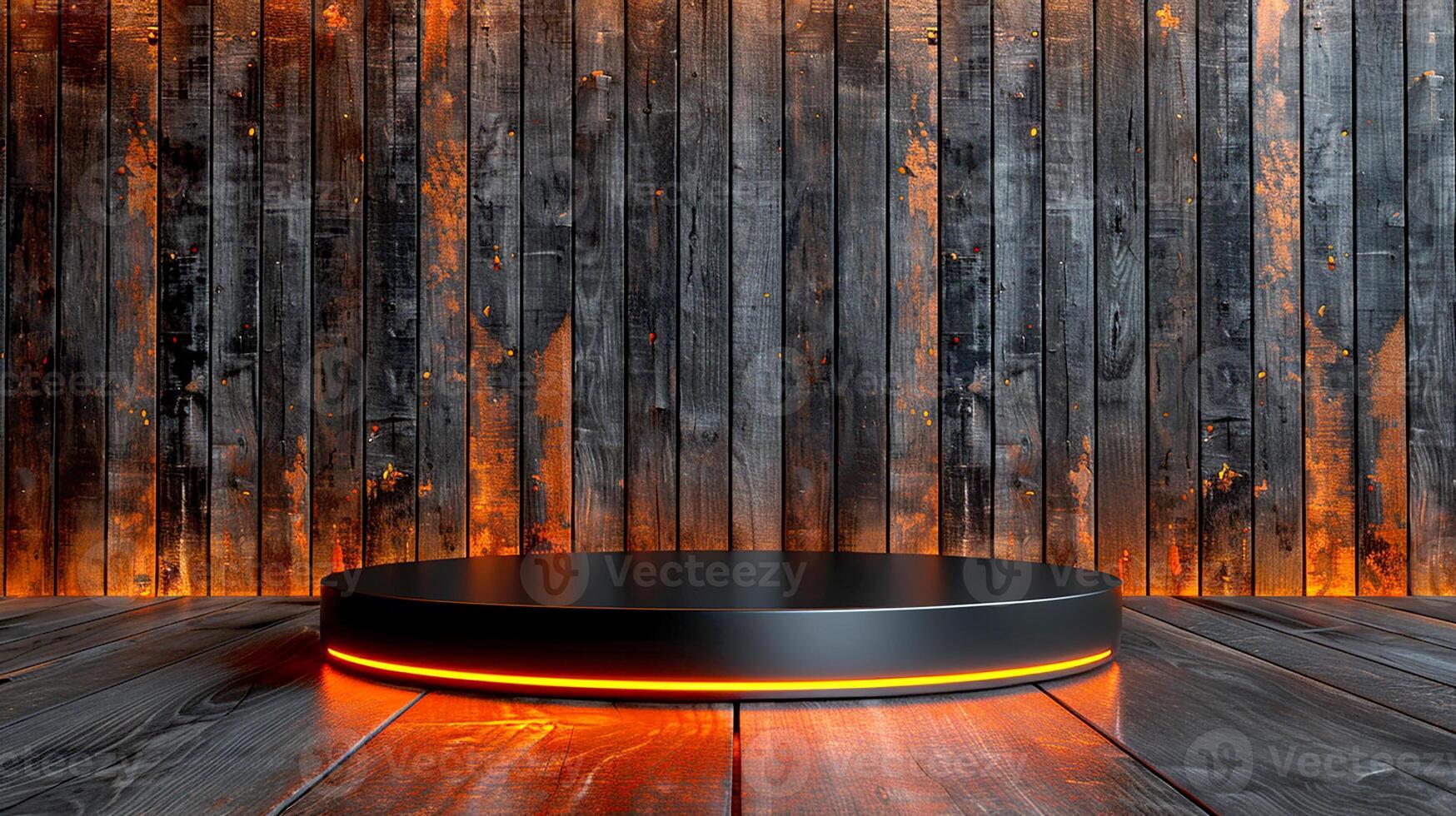 A black round table with orange lights on it photo