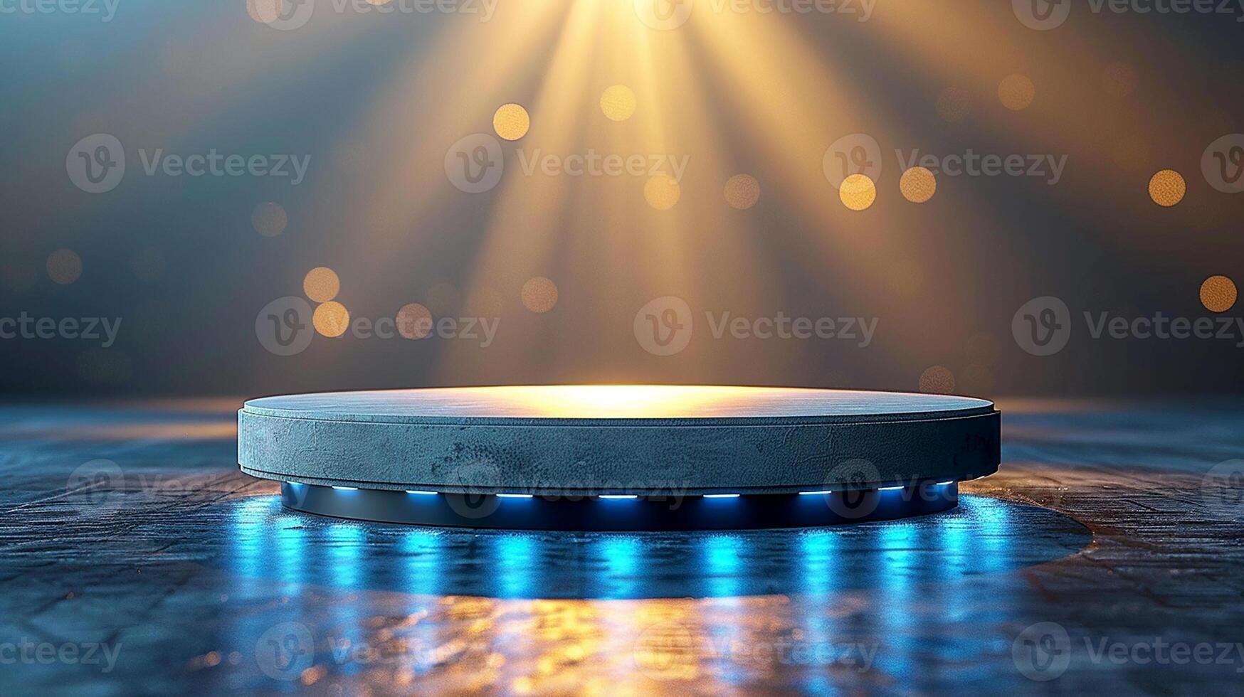 A round object on a table with lights shining photo