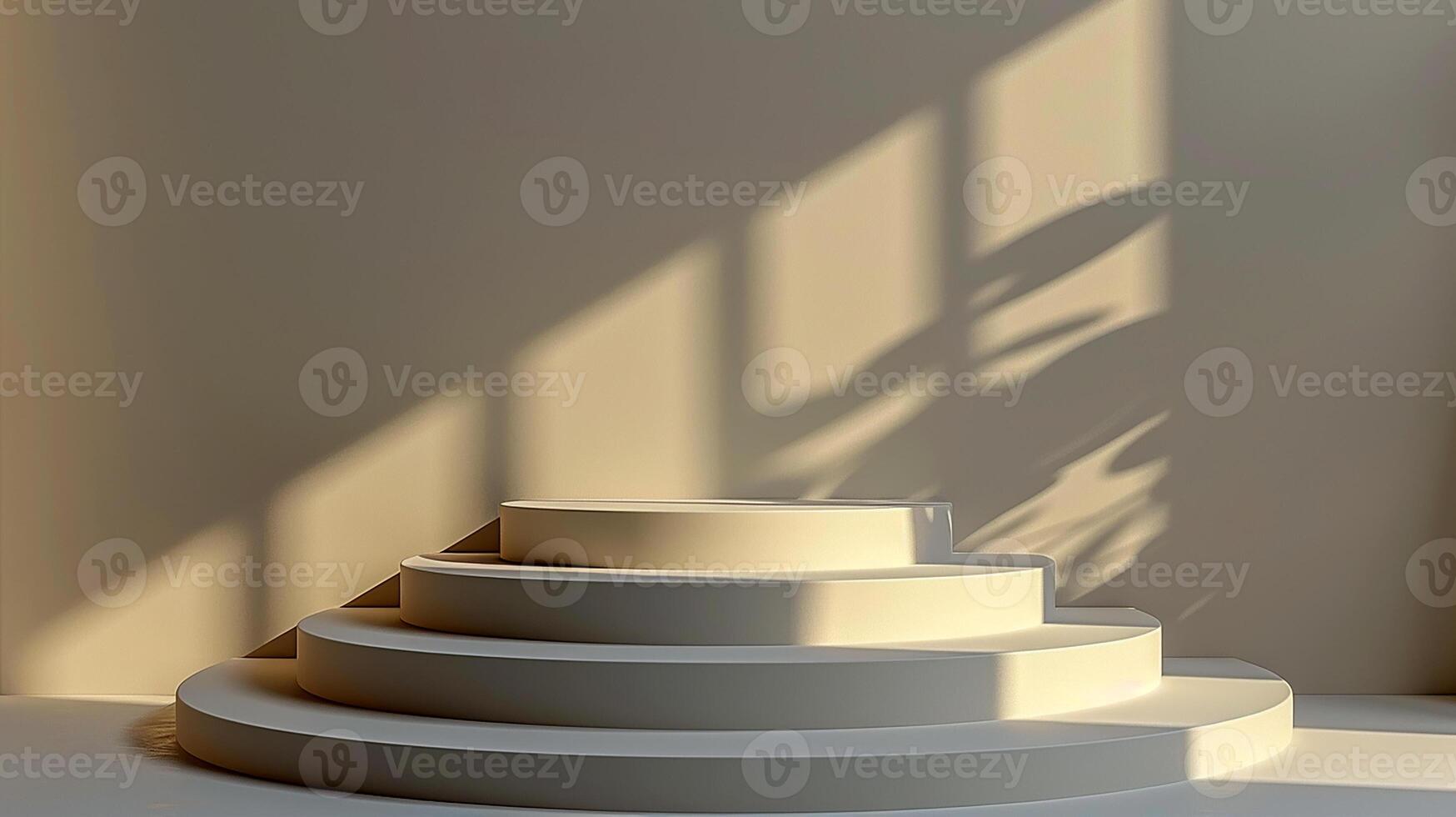 3d render of a white podium in a room photo