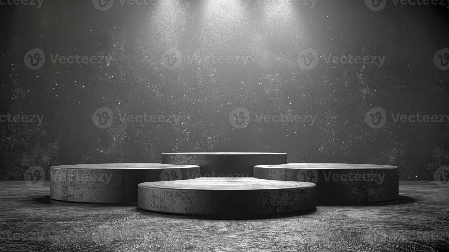 Black and white photo of three concrete pedestals