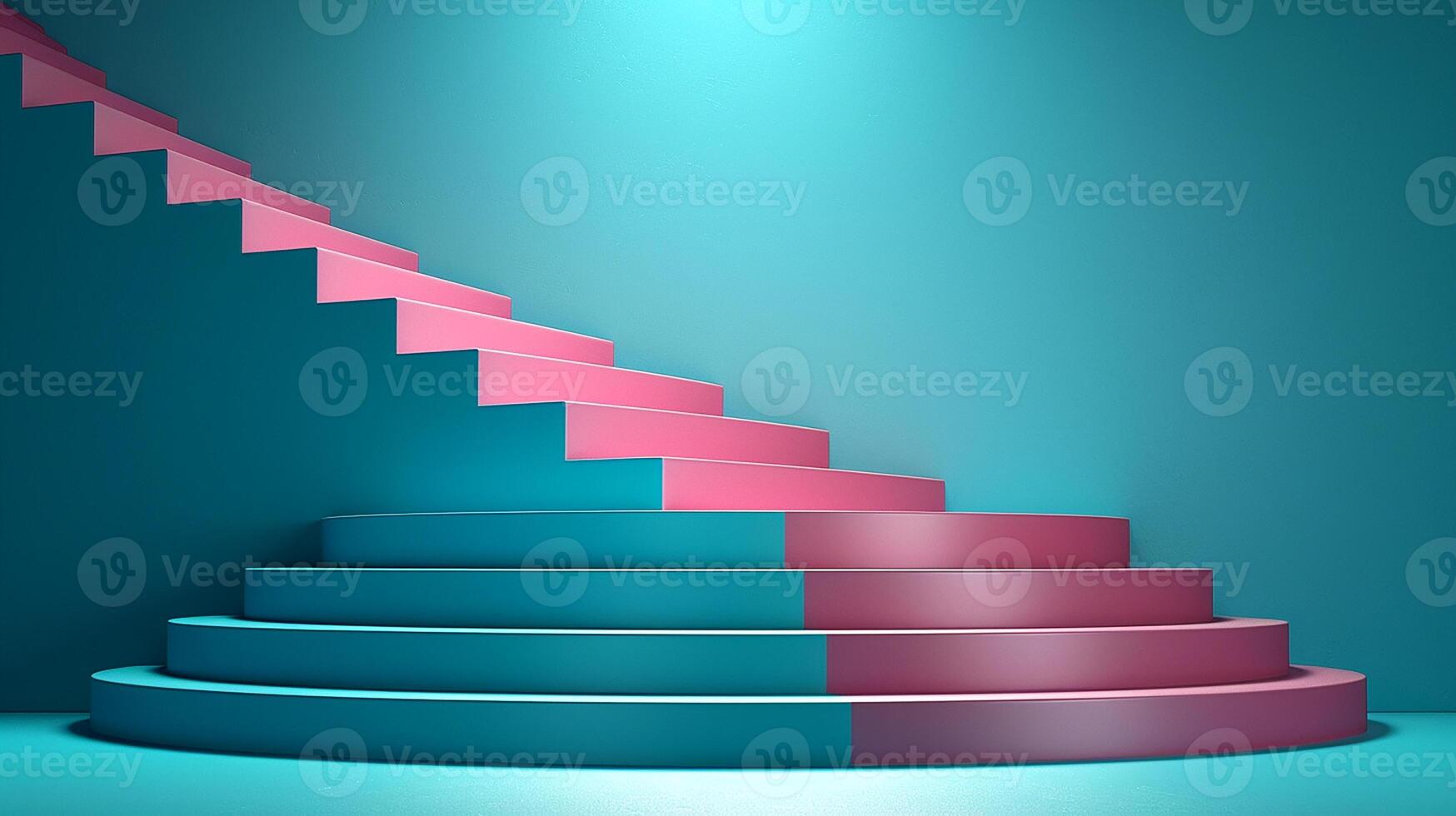 3d render of stairs with pink and blue steps photo