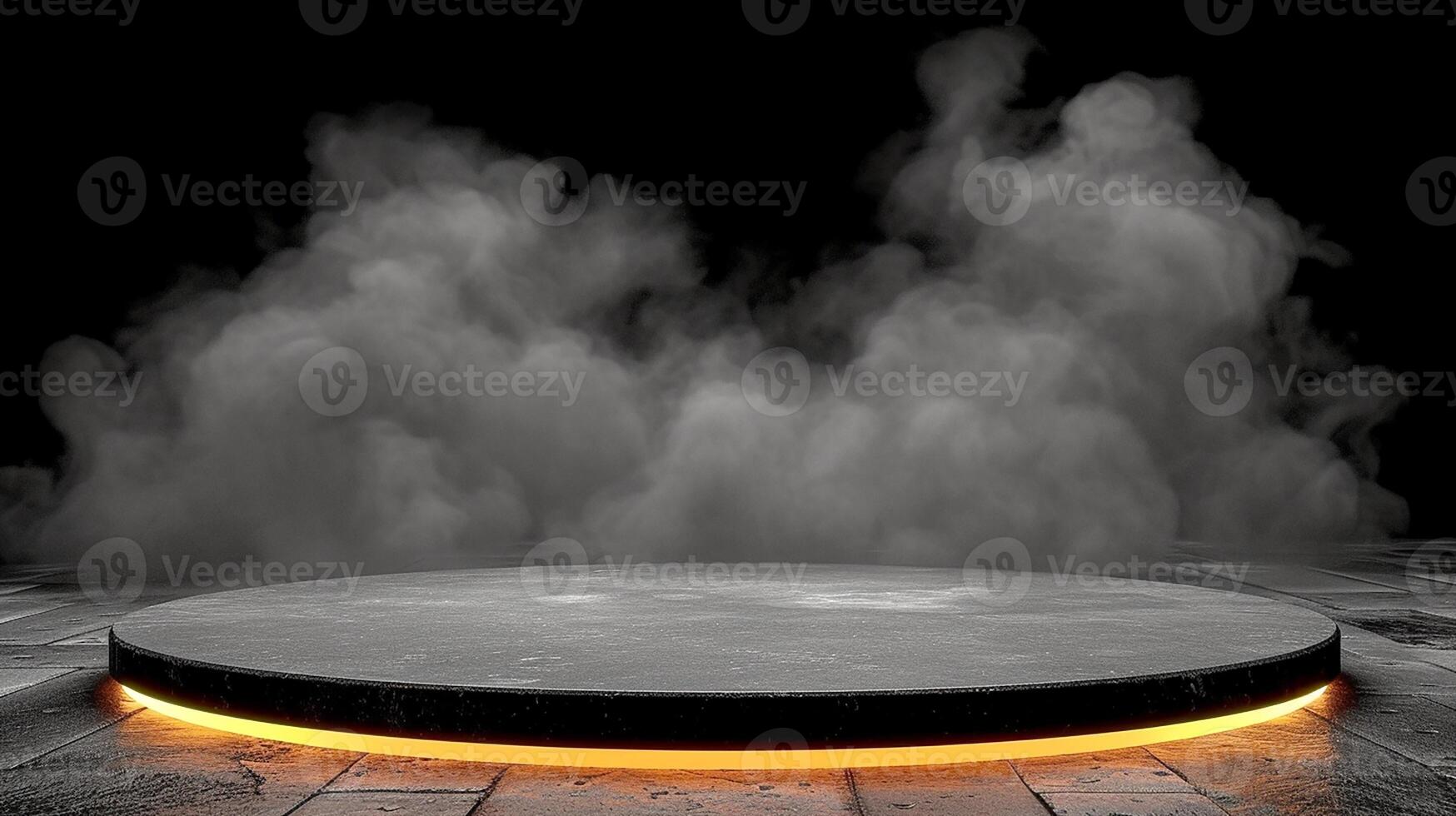 A round black stone floor with smoke coming out of it photo