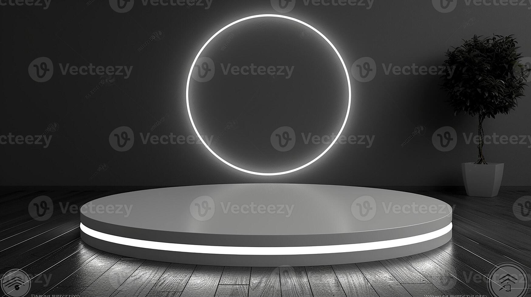 A white circular stage with a circular light photo