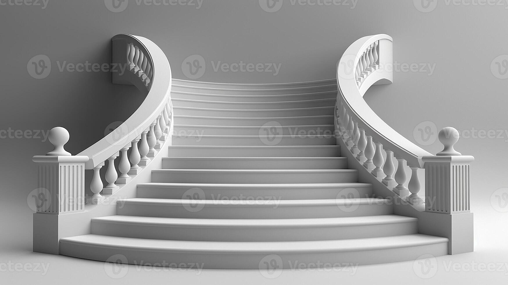 3d rendering of a staircase with white railing photo