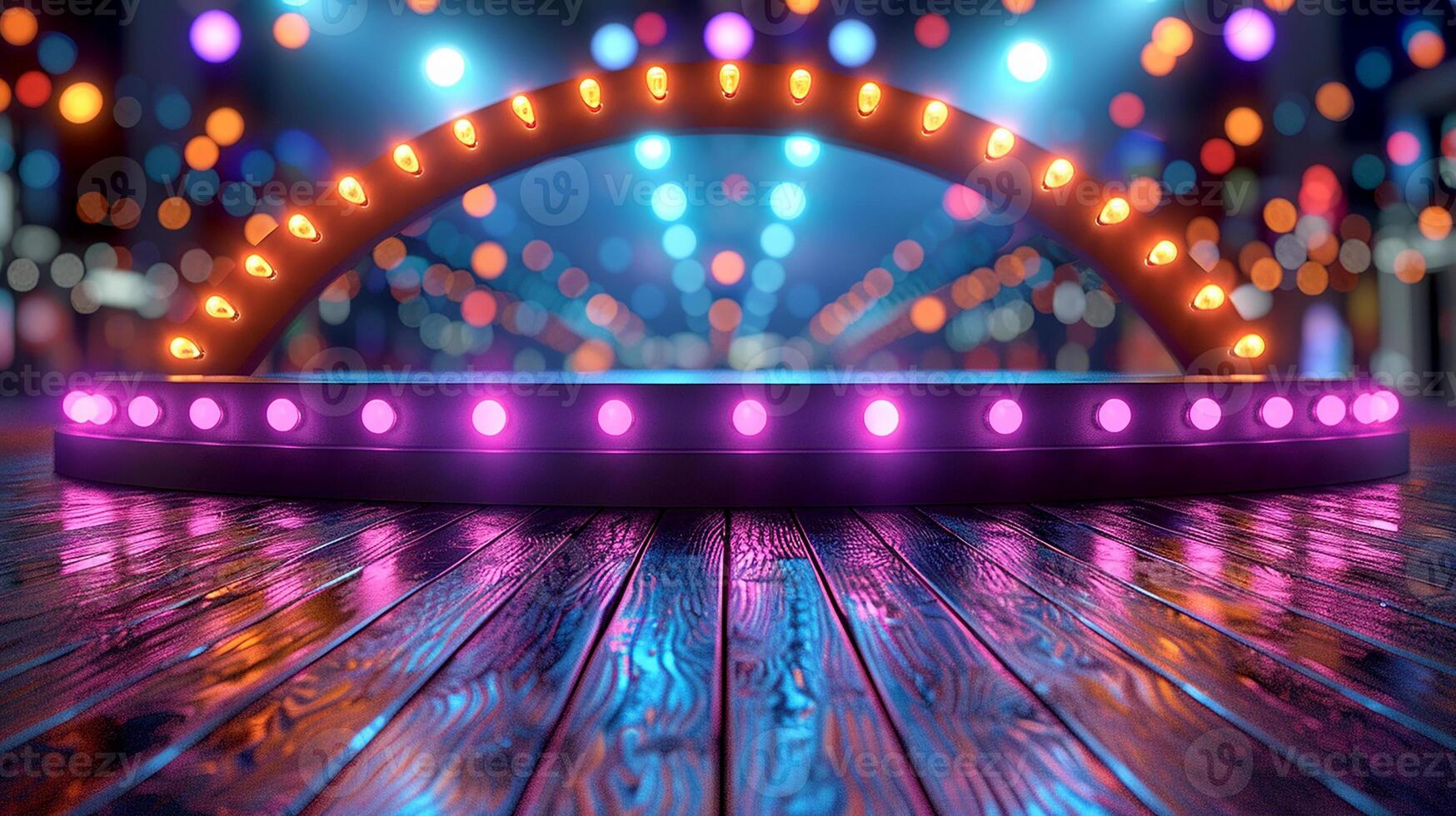 A bright lighted stage with a spotlight on it photo