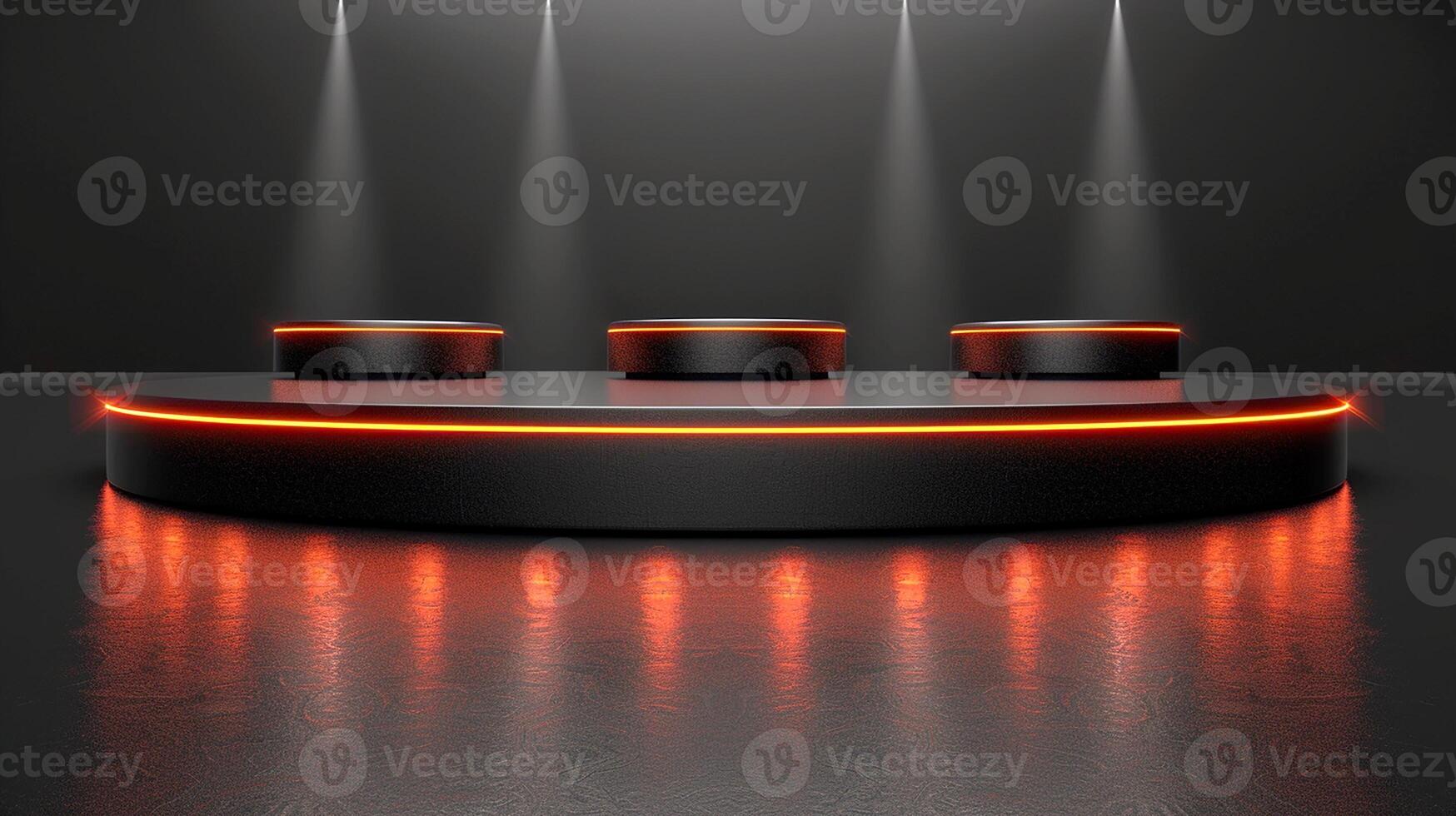 A black stage with three lights on it photo