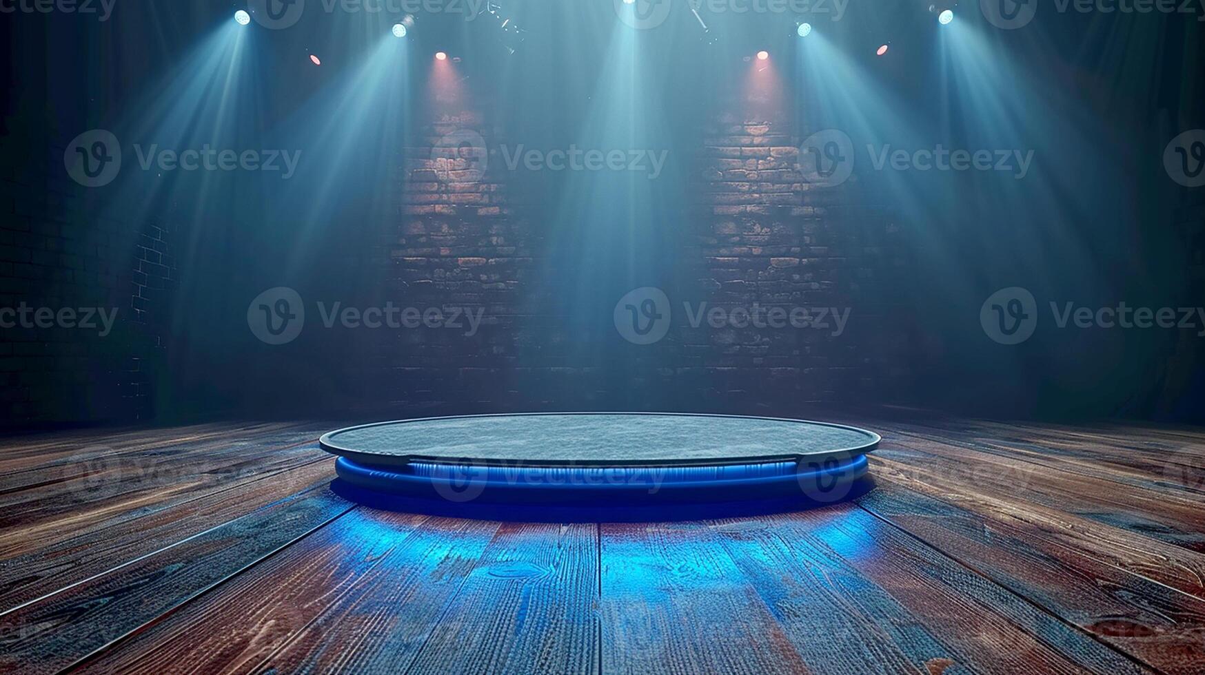Stage with spotlight and wooden floor photo