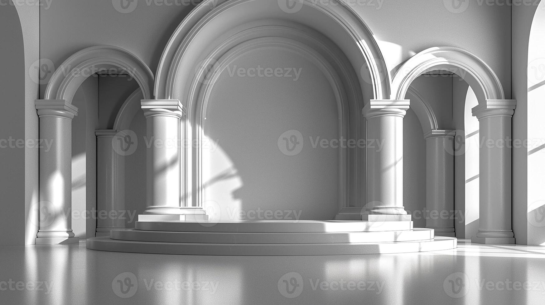 An empty room with columns and arches photo