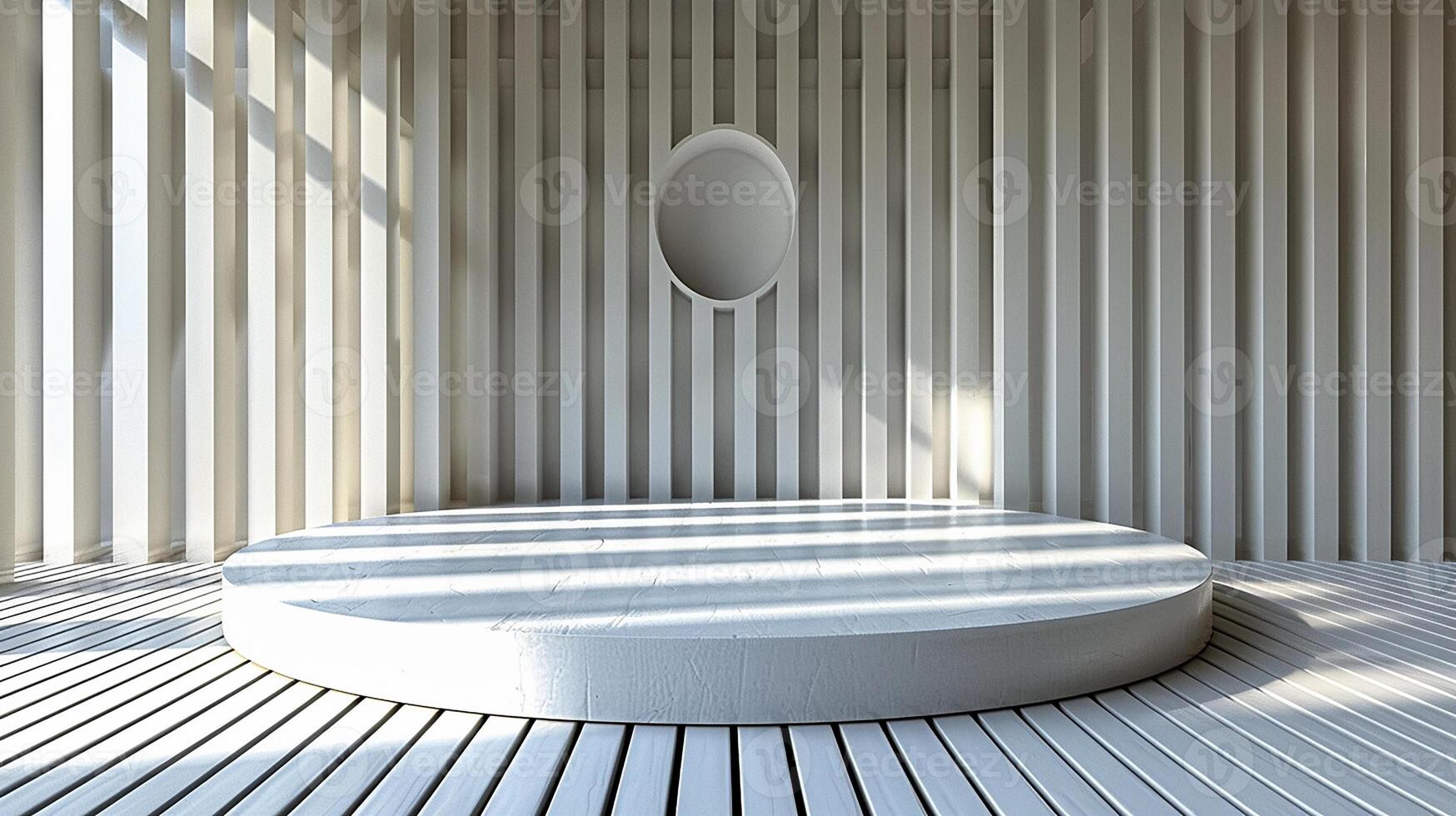A white circular bathtub in a room with wooden floors photo