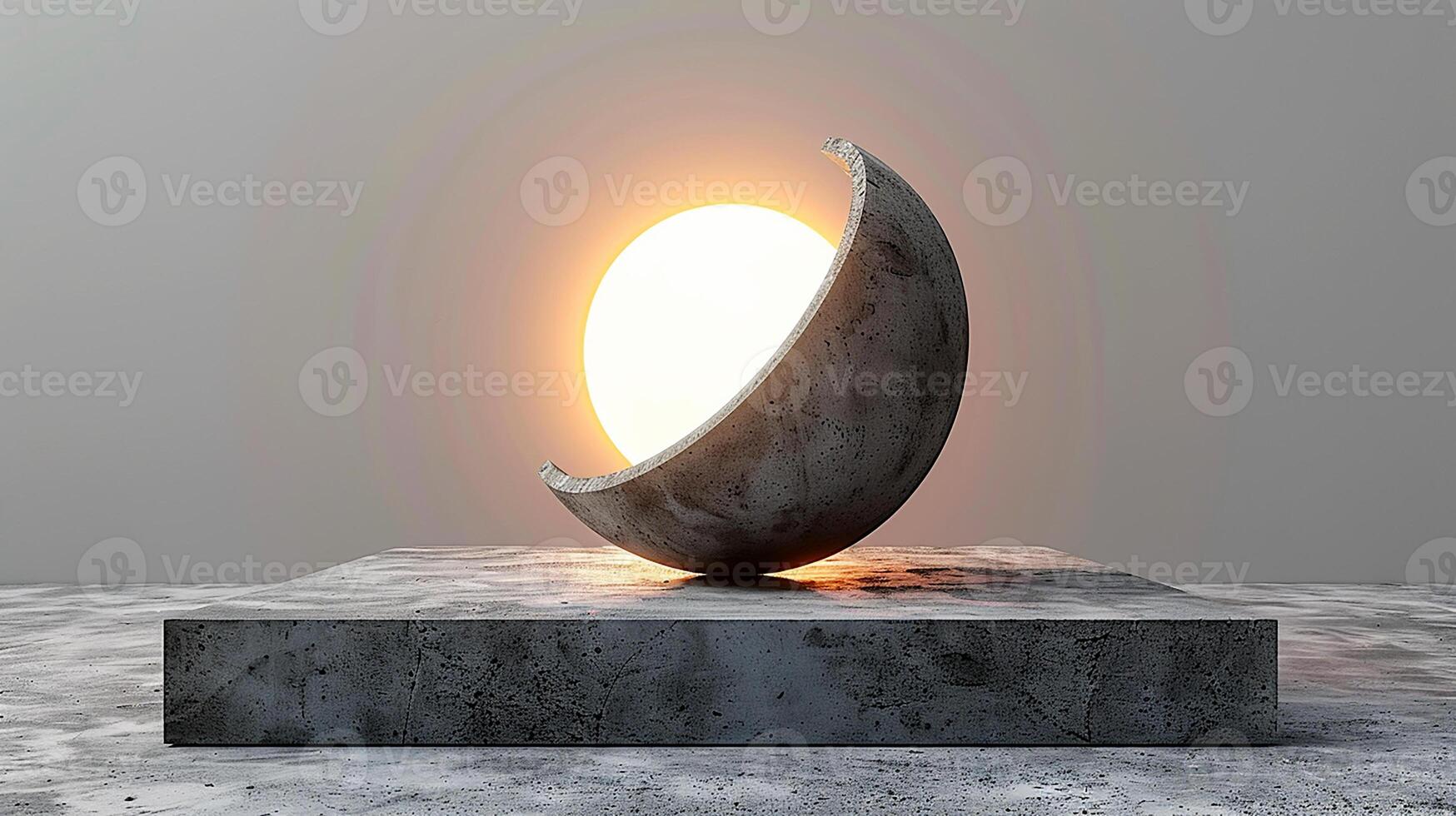 A concrete sculpture with a light shining through it photo