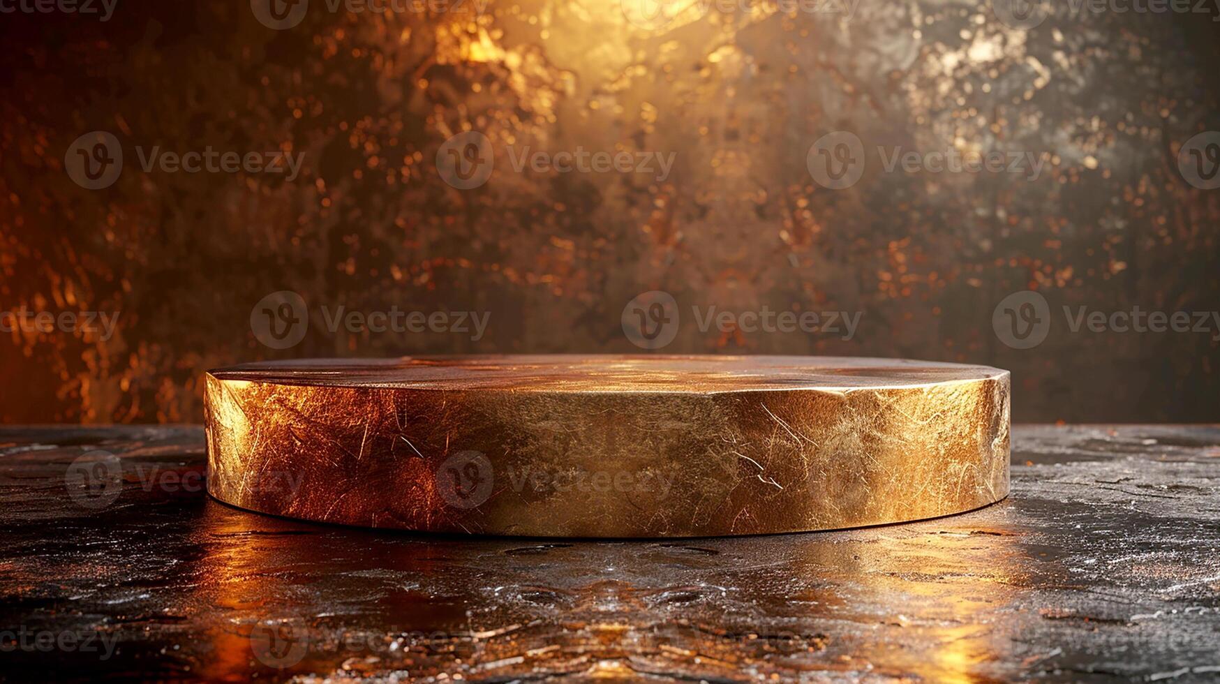A golden round table on a concrete floor photo