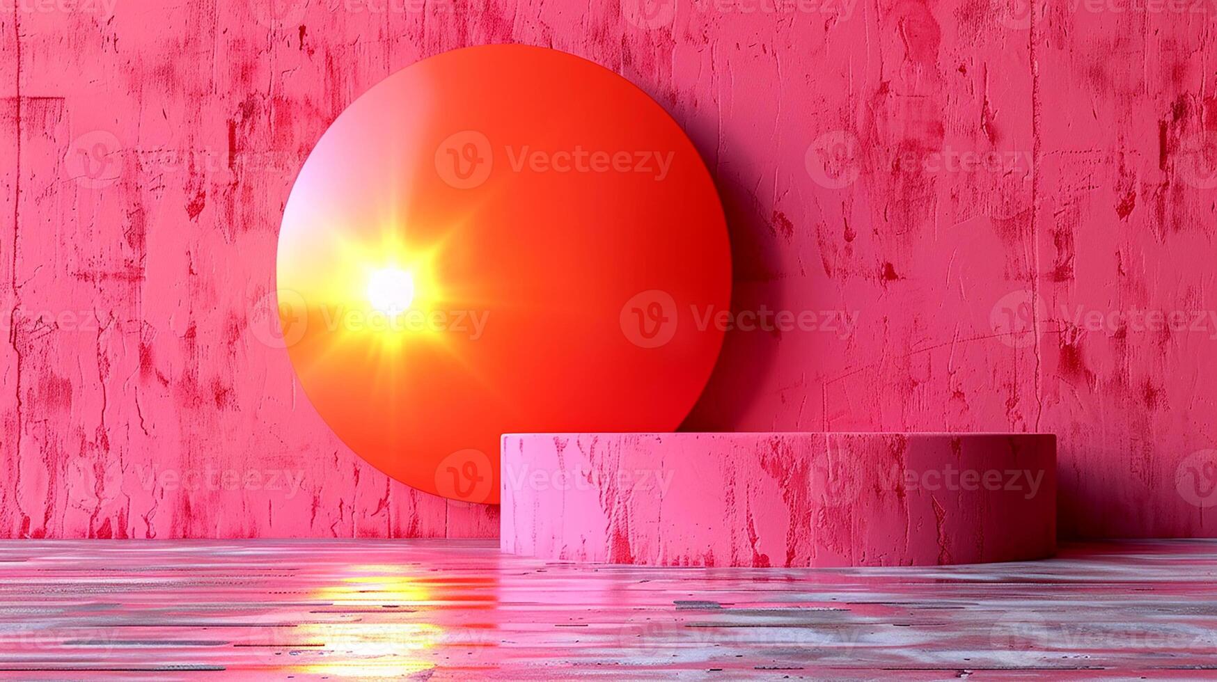 A red sphere sitting on a concrete wall photo