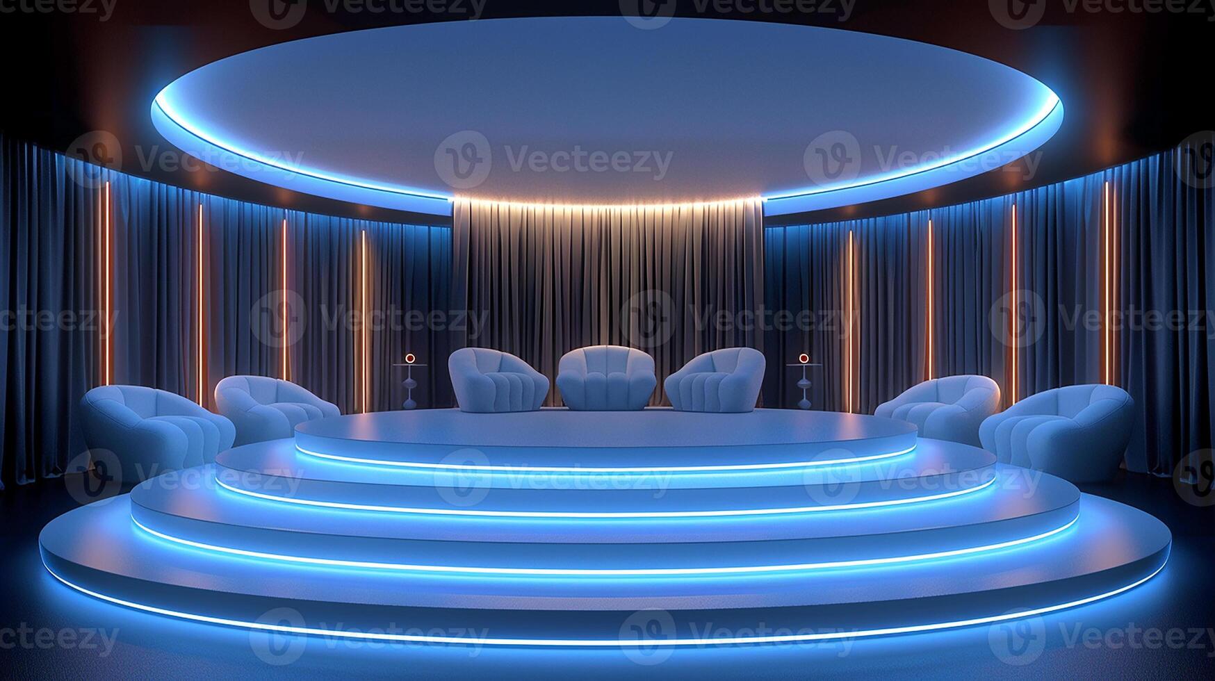 A stage with chairs and a spotlight photo