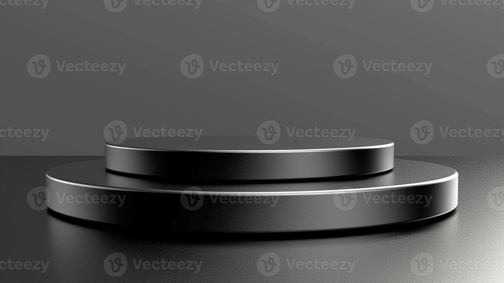 Black podium with two round black plates on top photo