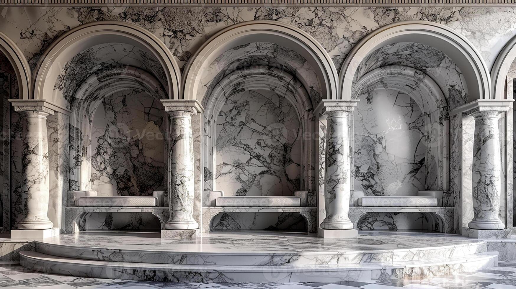 A marble room with columns and arches photo