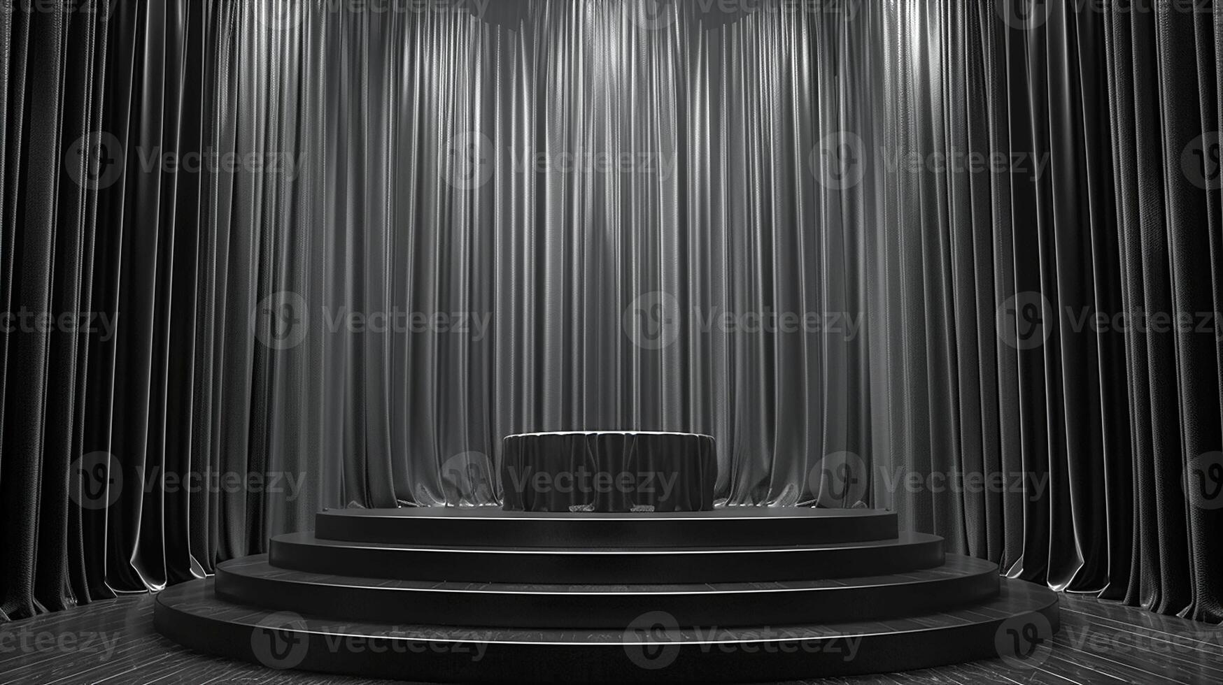 Black curtain with a podium in front of it photo