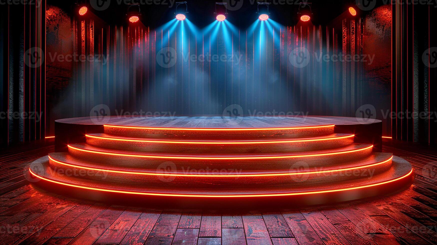 Stage with red lights and stage lights photo