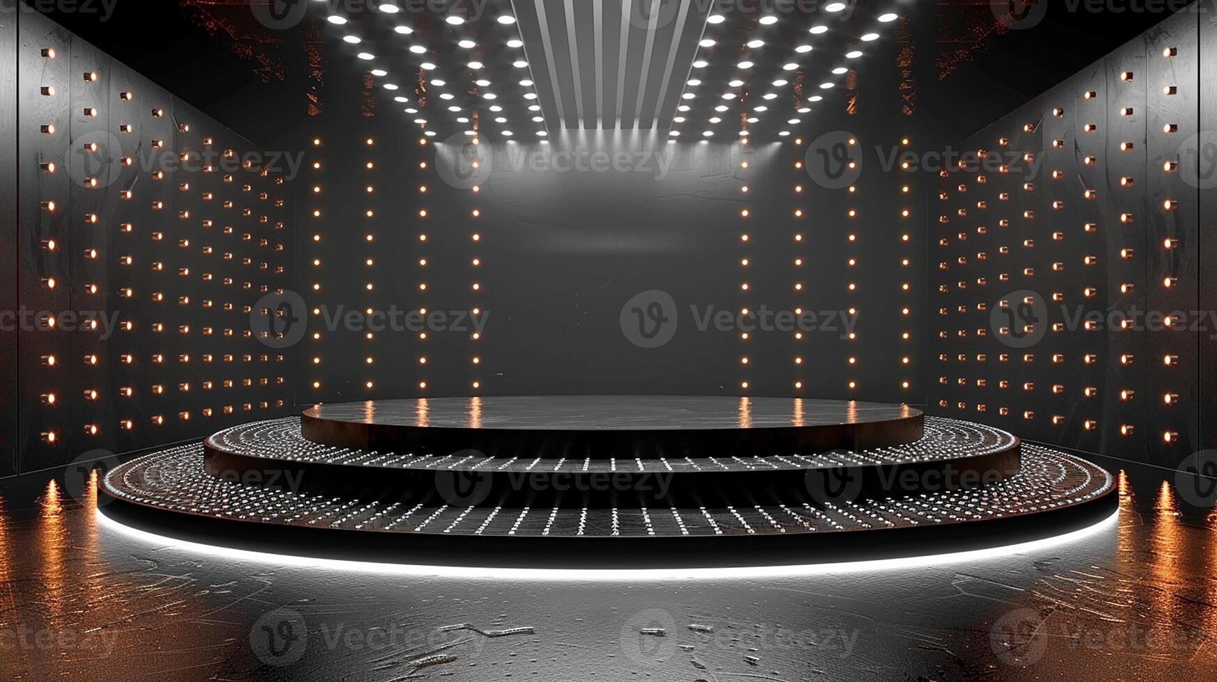 An empty stage with lights and a spotlight photo