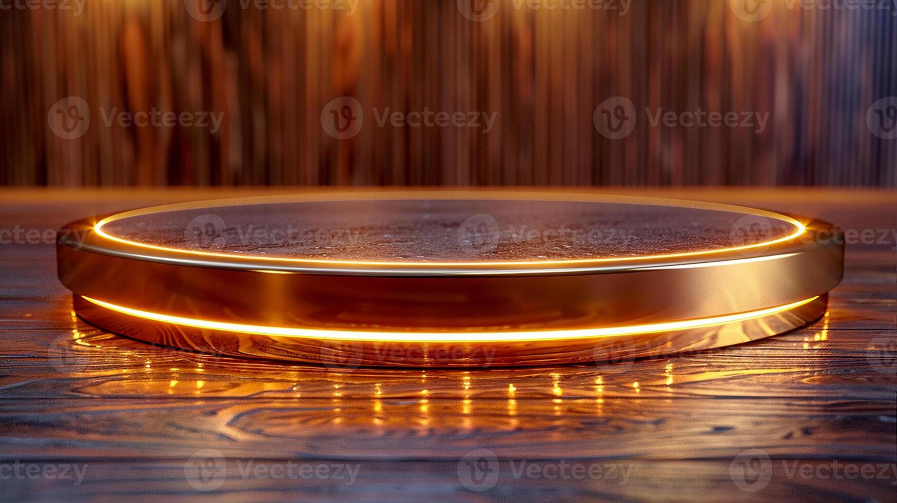 A golden round table with glowing lights on it photo