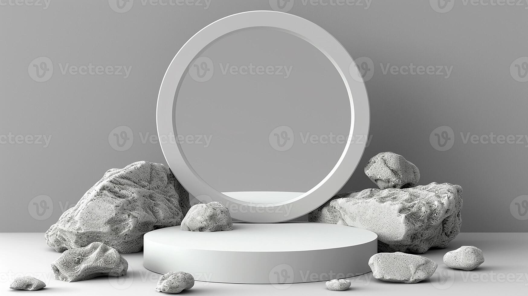 A mirror and some rocks on a table photo