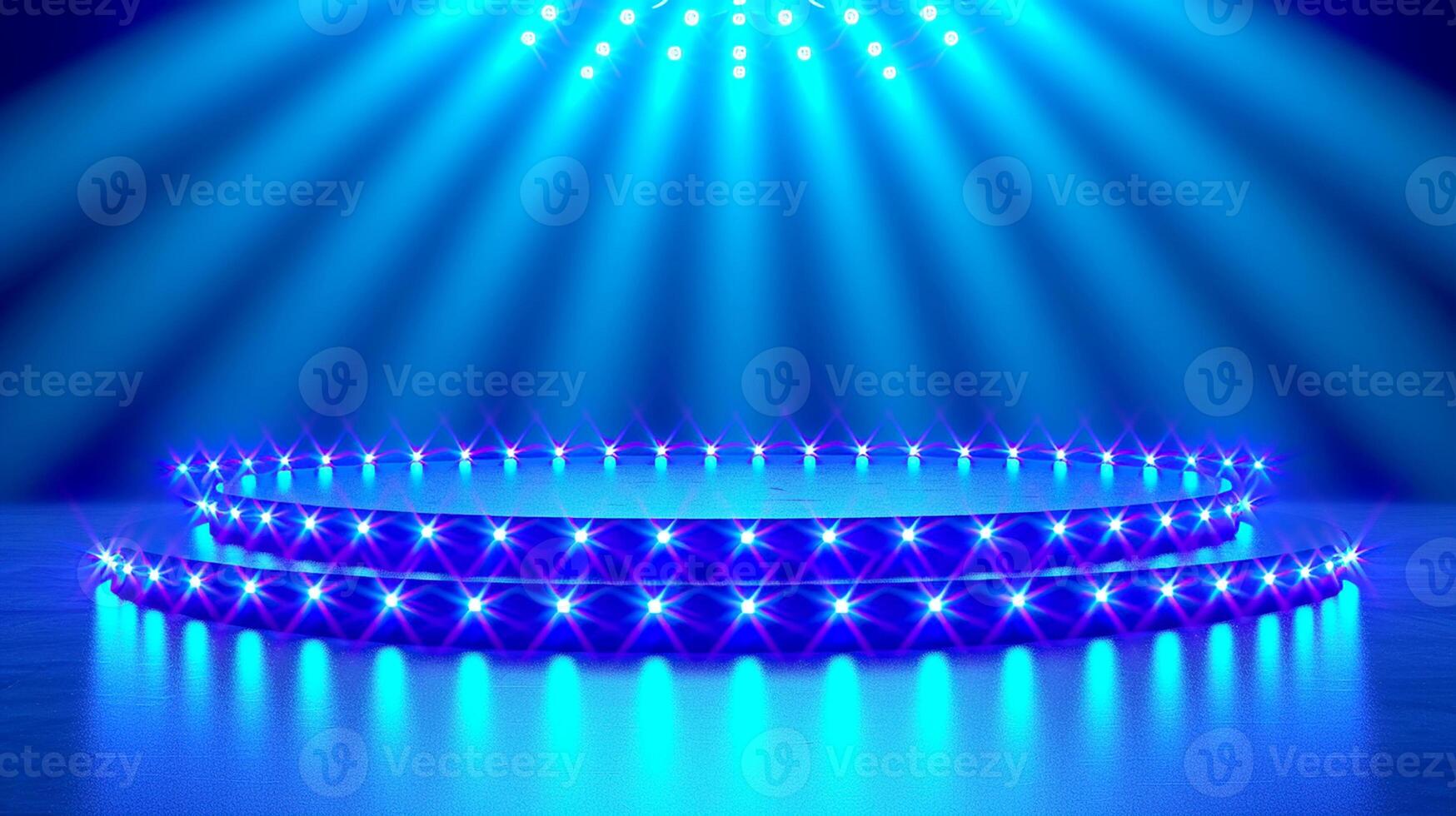 Stage with blue lights and spotlight photo