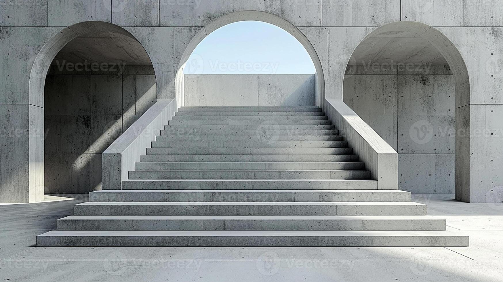 Concrete stairs in a concrete building with arches photo