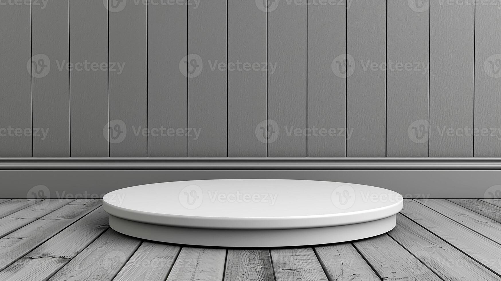 White round pedestal on wooden floor in empty room photo