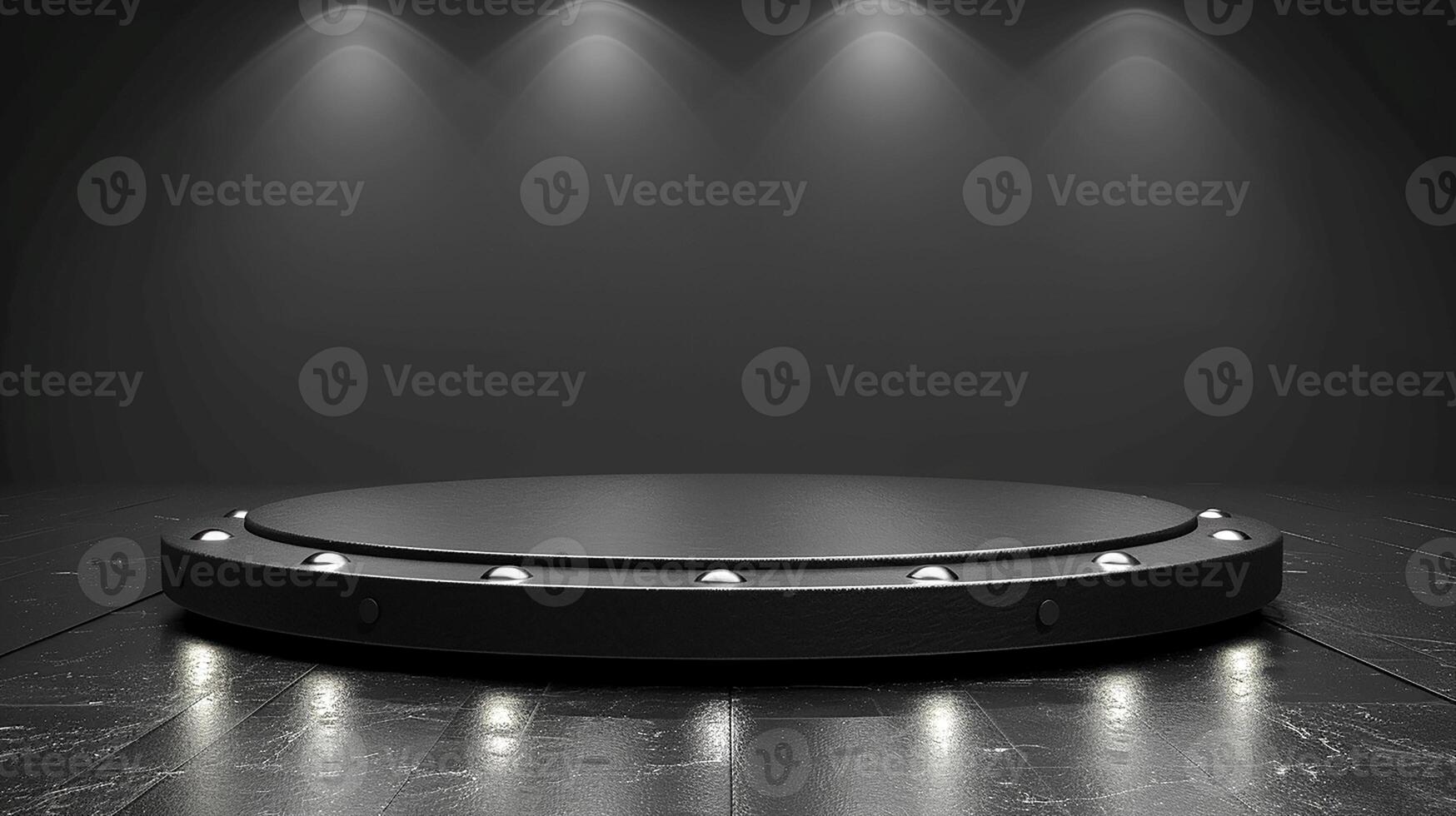 A black stage with spotlight lights on it photo