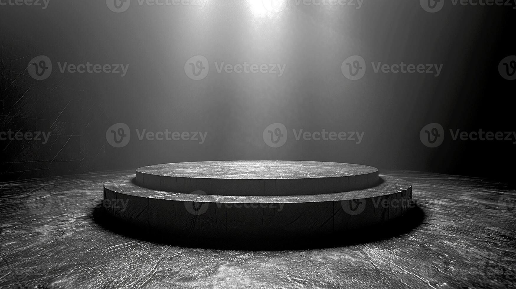 Black and white photo of a stage with a spotlight