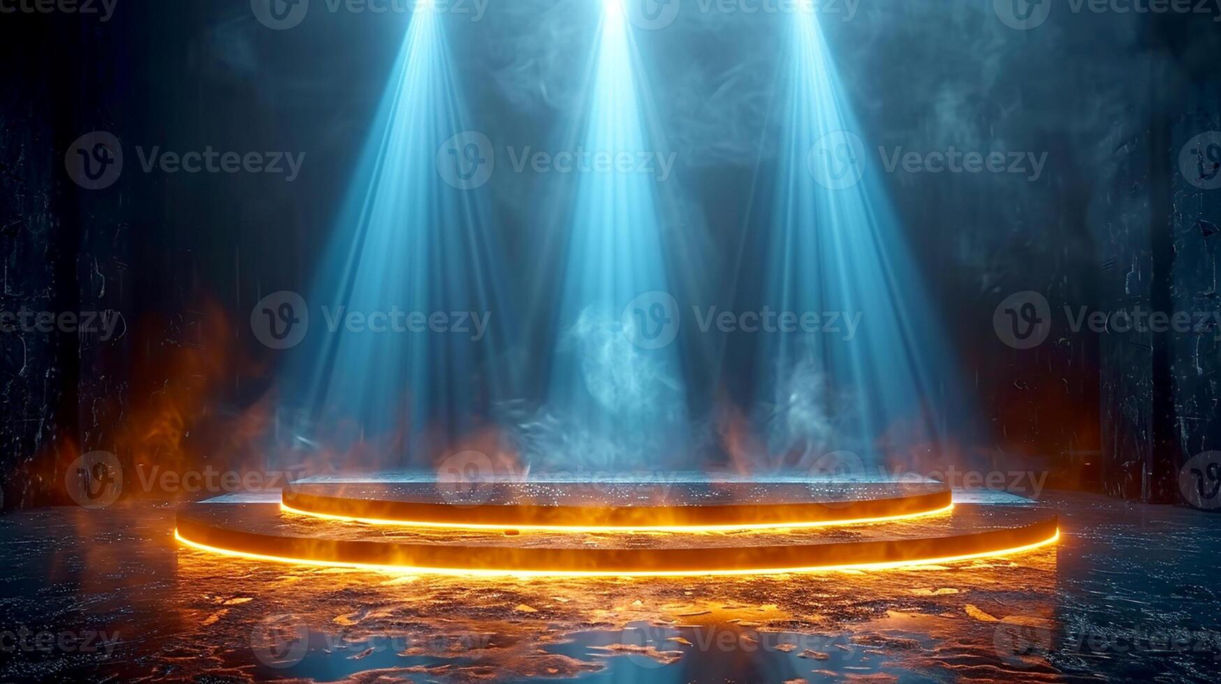 A stage with lights and fire photo