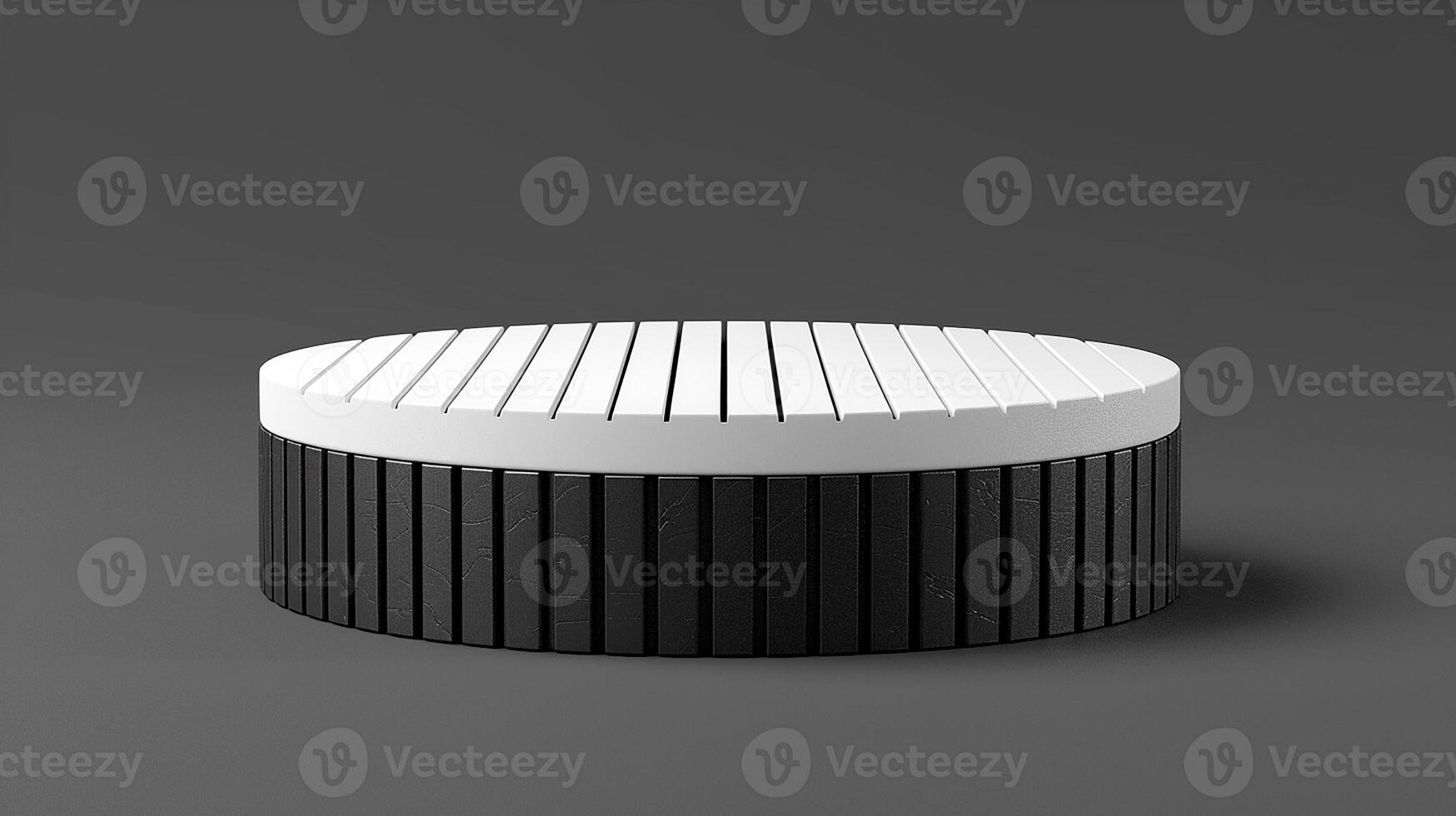 A black and white round table with a white stripe photo