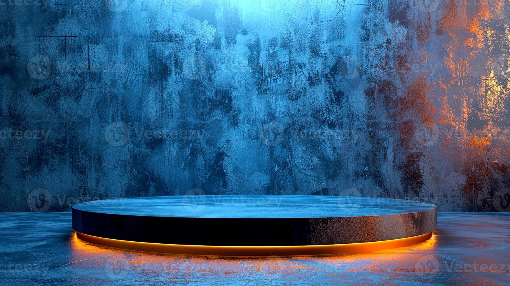 An empty stage with a blue light photo
