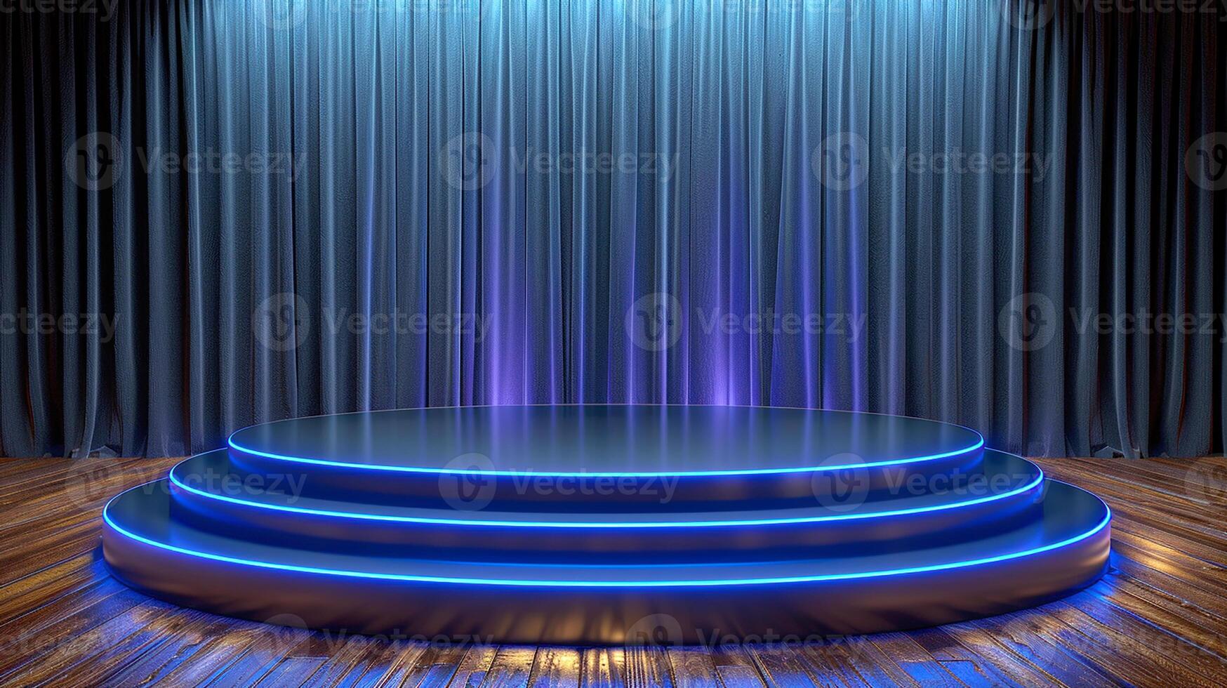 Stage with blue lights and curtain photo