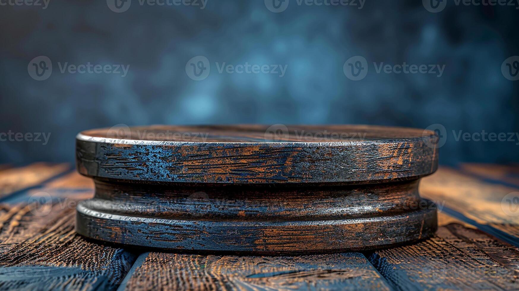 A wooden round object sitting on top of a wooden table photo