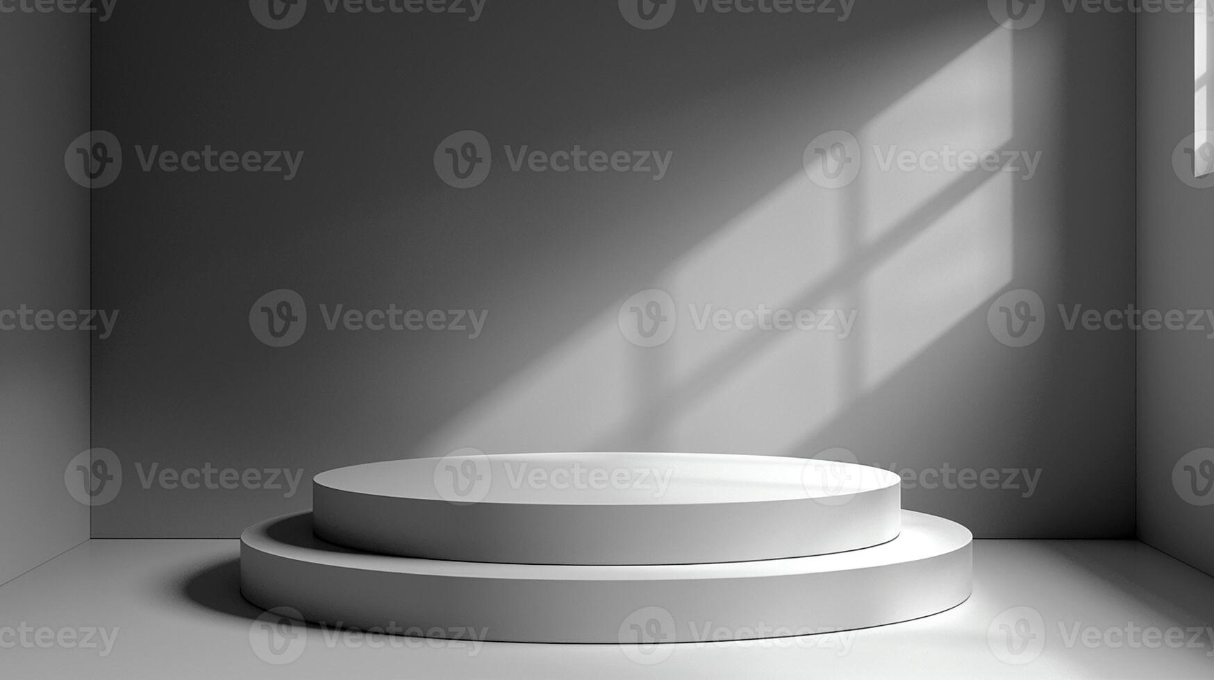 Empty podium in a room with a window and sunlight photo
