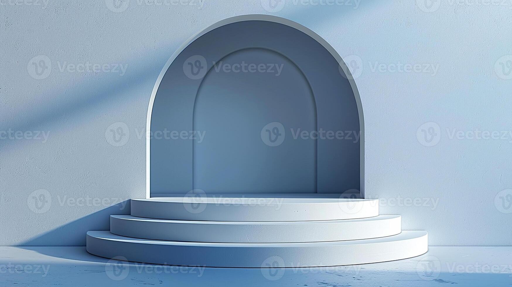 An empty room with a white door and steps photo