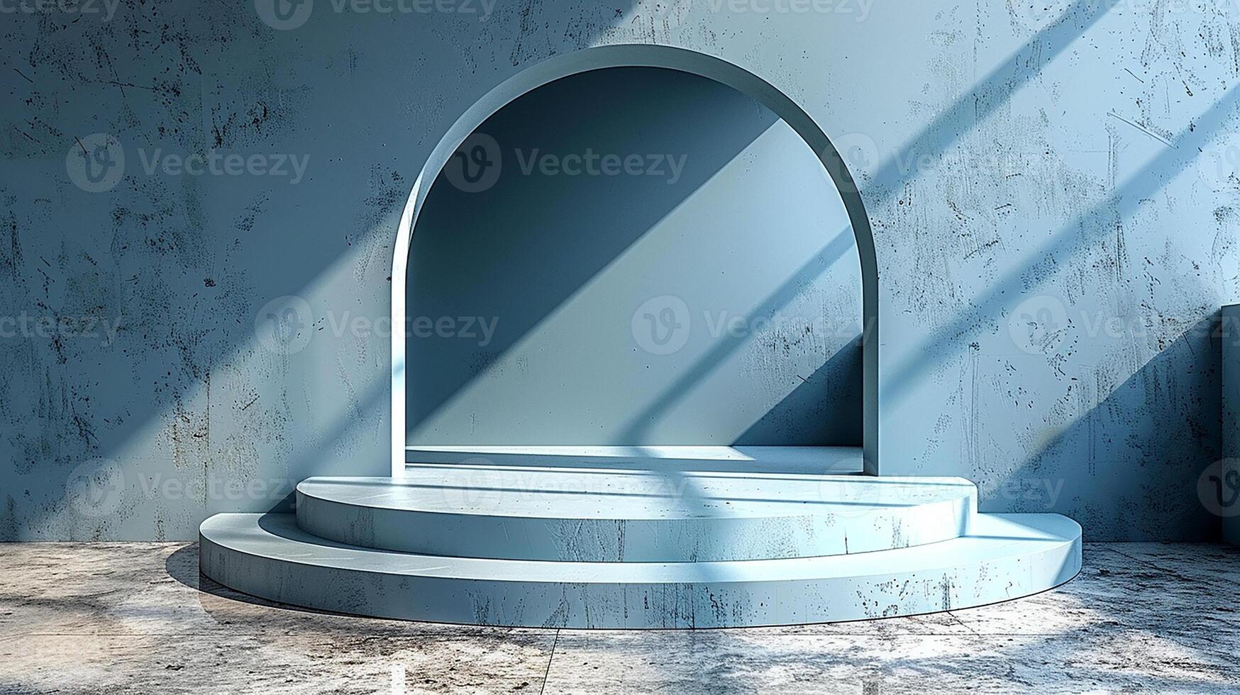 A blue room with a large archway photo
