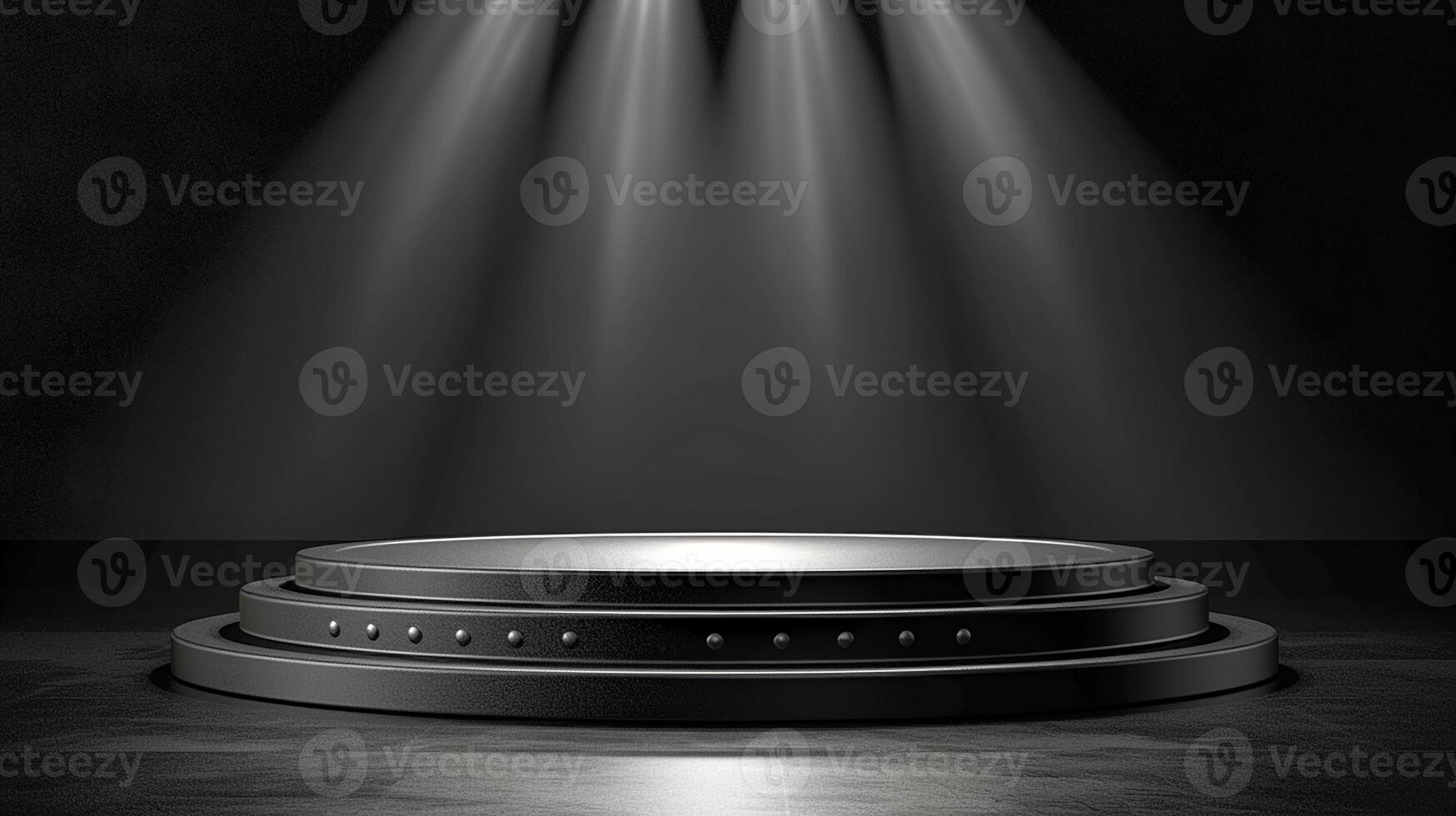 Empty podium with spotlight on black background photo