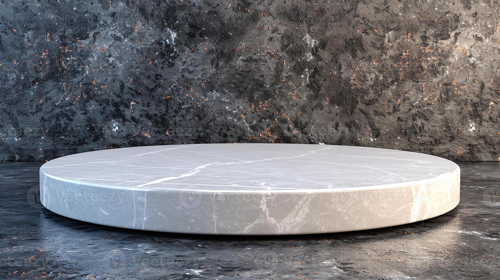 A marble table with a circular top on a concrete floor photo