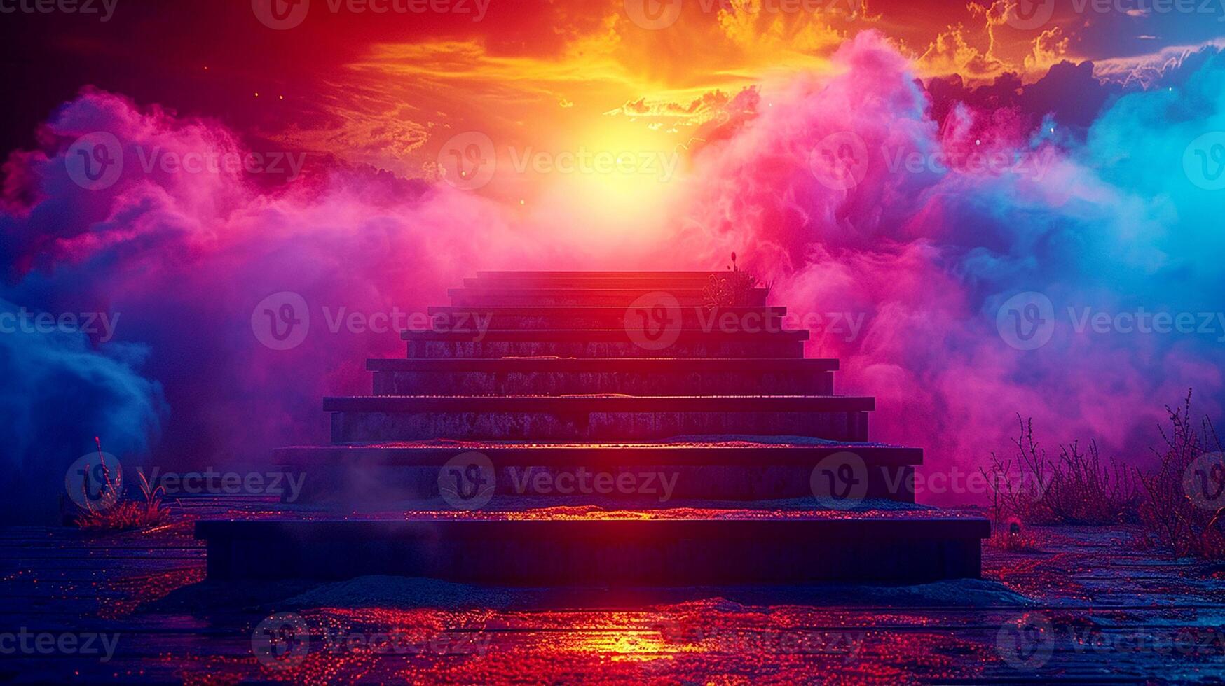 A staircase with smoke coming out of it photo